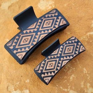 Tooled Leather Western Style Claw Clip, Western Design 2 Leather Hair Clip
