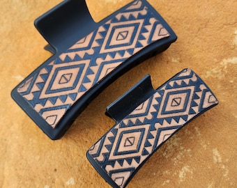 Tooled Leather Western Style Claw Clip, Western Design 2 Leather Hair Clip