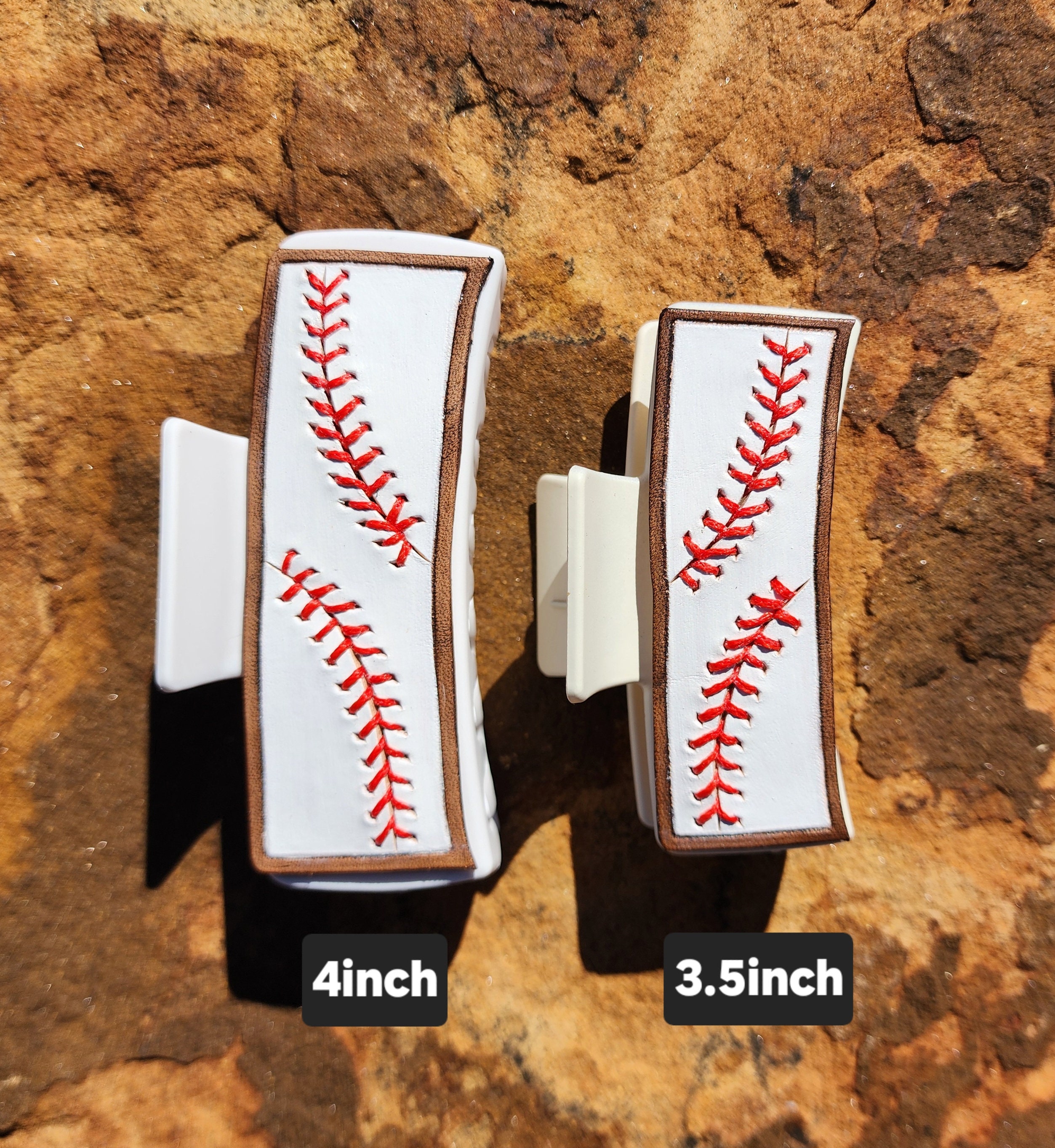 Baseball Claw Clip, Handmade Leather Claw Clip, Baseball Stitched Square Clip