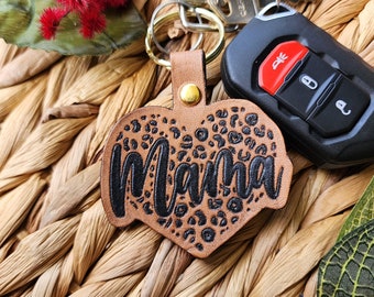 MAMA Leopard Print Leather Keychain