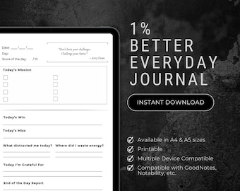 1% Mejor — El Diario de Disciplina / Agenda diaria sin fecha de 365 días, diario, registro de hábitos y reflexión para hombres (digital e imprimible)