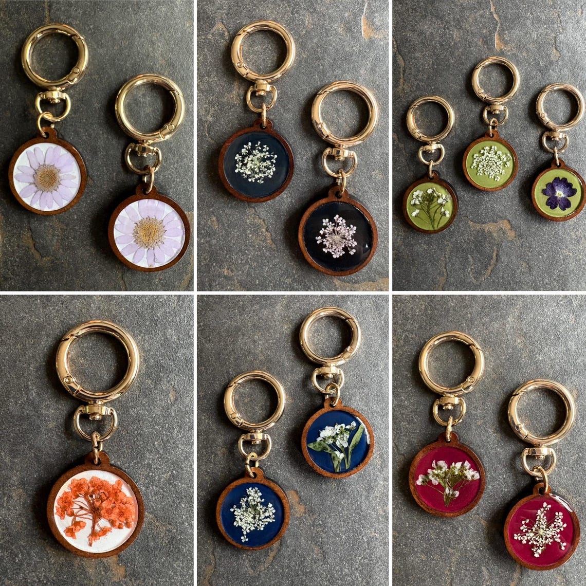 Pressed Powder On Key Chain Real Pressed Flower Wood Resin Keychain - Etsy
