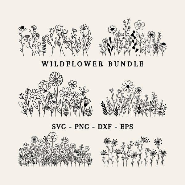 Wildflower Bundle Svg, Minimalist Flower Bouquet, Plotterdatei Blumen, Wildflower Sketch, Flower Outline SVG, Wildflower Clipart