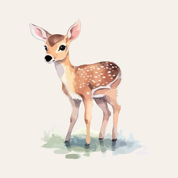 Cute Deer Svg, Watercolor Deer Png, Baby Deer Clip Art, Deer Art Print, Baby Deer Svg, Deer Papercraft, Instant Download