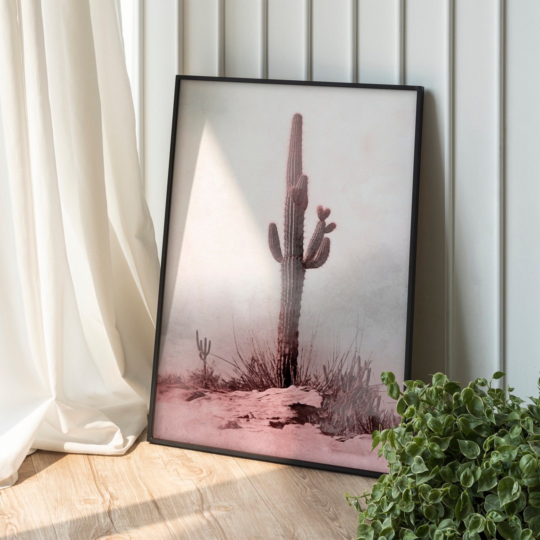 Cactus Desert Wall Art Print, Pink Watercolor Botanical Cactus ...