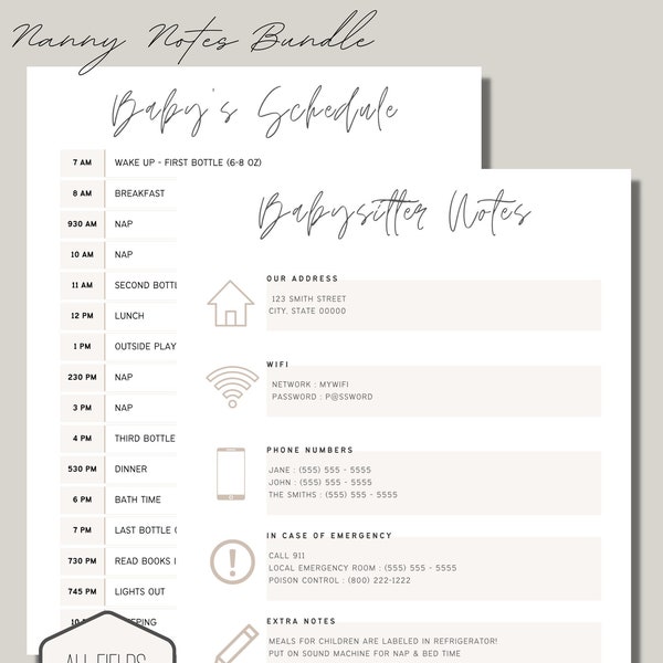Editable Baby Schedule with Babysitting Notes