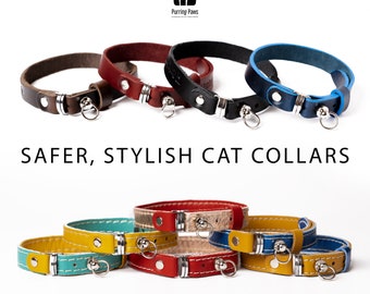 Magnetic Breakaway Cat Collar. Genuine Leather Cat Collar. Tanned and crafted in the USA