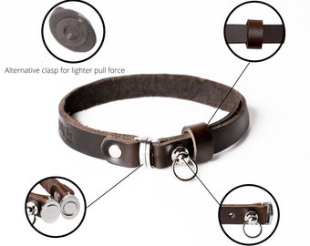 Mahogany Brown Leather Cat Collar, Magnetic Breakaway Clasp, USA Crafted