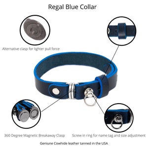Regal Blue Leather Cat Collar. Magnetic Breakaway Cat Collar. Genuine Leather Cat Collar. Crafted in the USA.