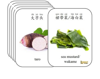 320 Bilingual Chinese Flashcards (Download Printable) Fruits Vegetables Nuts Beans Herbs Vocabulary | 320张汉英双语闪卡识字卡（一键下载）水果 蔬菜 坚果 豆类 香料