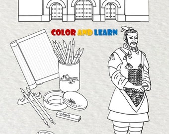 Chinese Cultural Exploration Coloring Book:120 Images + 120 Bilingual Words in Simplified Chinese, Pinyin, and English (PDF Download)