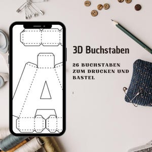 Plantilla de letras 3D ABC - PDF, para recortar - letras de papel, 26 letras para imprimir, hoja de manualidades - plantillas - regalo