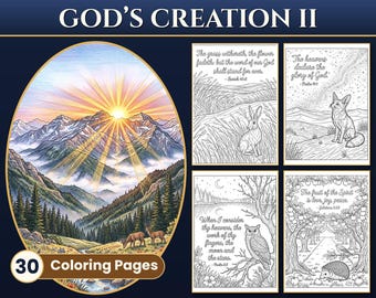 Bible Verse Coloring Pages, 30 Scripture Nature & Animal Coloring Sheets, Christian Coloring BookPrintable PDF