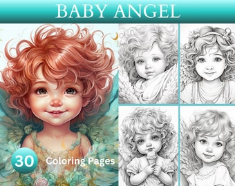 30 páginas para colorear de ángeles bebés, fantasía, alas de hadas, arte mágico y caprichoso, obras de arte, impresión digital, descarga instantánea, imágenes PDF imprimibles