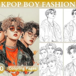 KPOP Coloring Pages, K-pop Boy Fashion for Gift K-pop Lovers,  Coloring Book, Fun Stylish K-POP Coloring Pages, Unique Music-Inspired Art