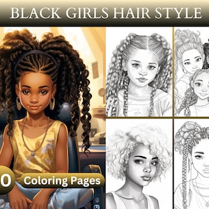 30 Black Girls Hair Style Coloring Book - Afrocentric, Fantasy, Hairstyling, Digital Art, Natural, Instant Download/Printable Coloring Pages