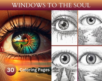 30 páginas para colorear de Ventanas al alma / Descarga digital / Coloración de ojos / Místico / Mandala de ojos / Impresiones digitales / Descarga instantánea en PDF