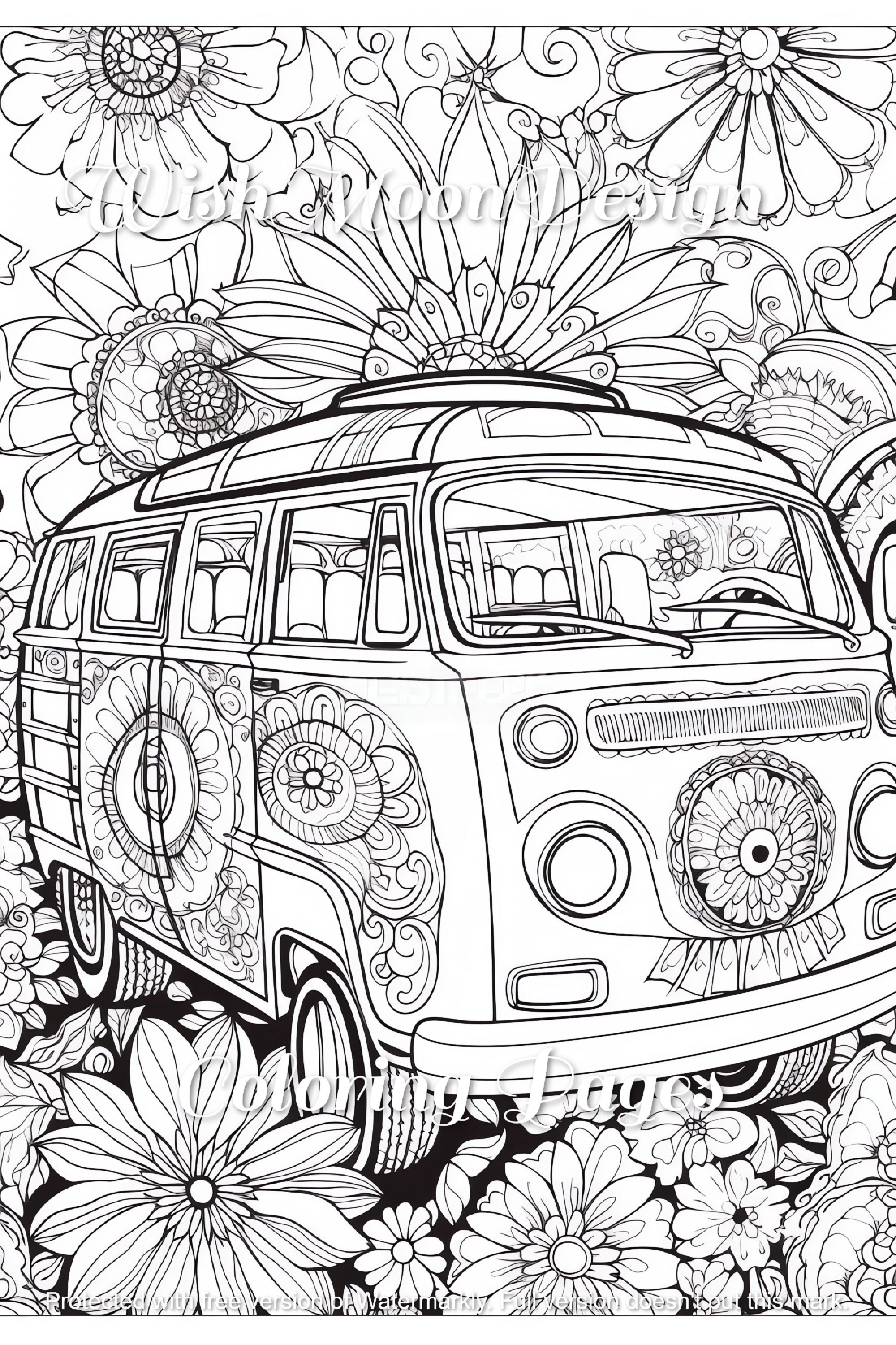 Psychedelic Retro Art Coloring Page 1970s Stoner Hippie - Etsy