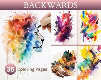 35 Backwards Coloring  Pages, Reverse Coloring, Retro, Watercolor Art, Abstracts Art, Digital Download, Printable FDF Mindfulness Activity