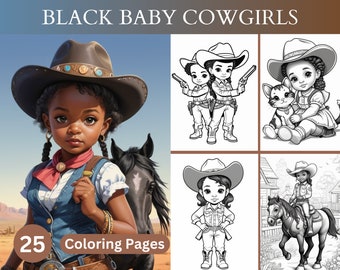 25 páginas para colorear de vaqueras negras, vaqueras afroamericanas, hermosas vaqueras occidentales, páginas para colorear afro para niños para descargar