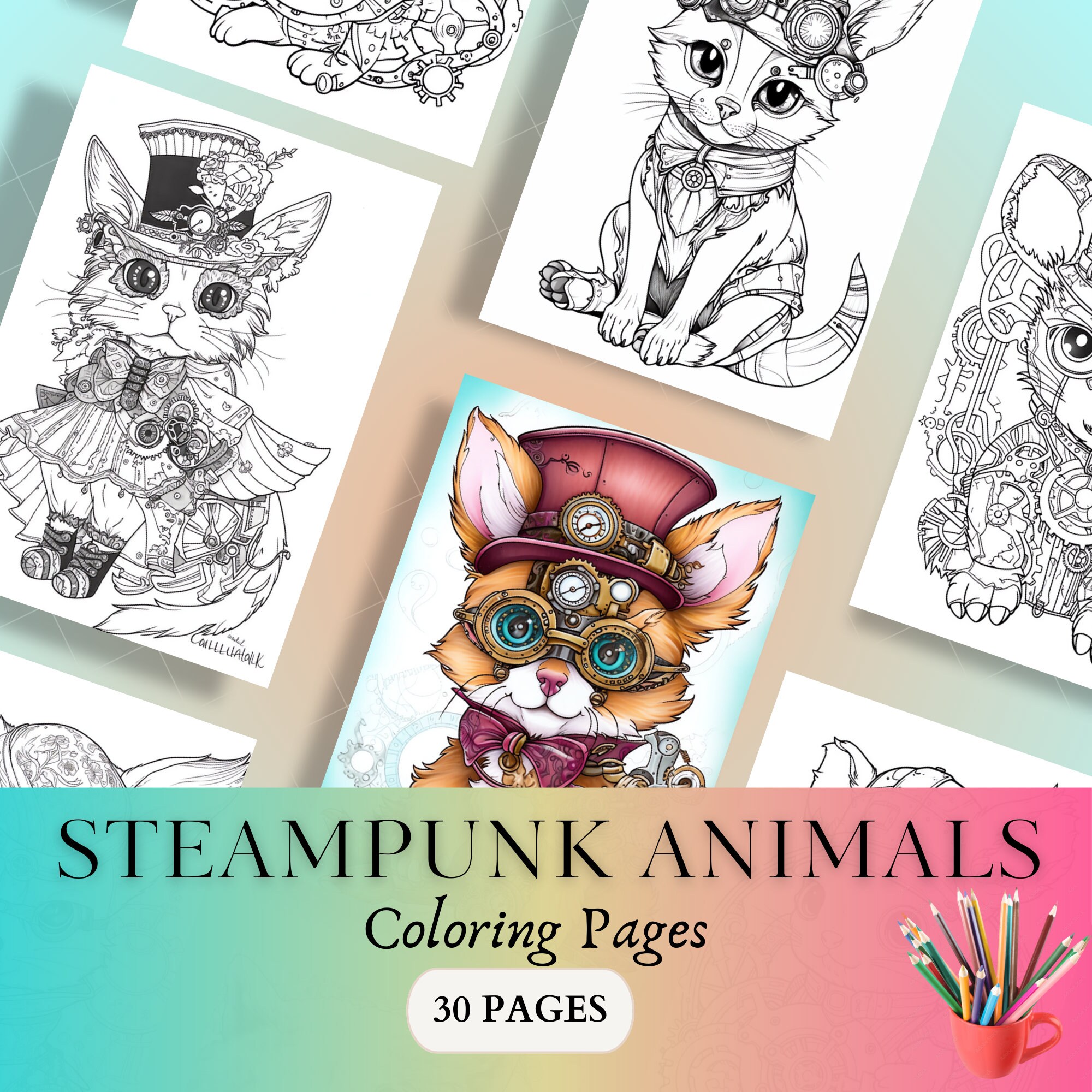 30 Steampunk Baby Animals Coloring Pages, Artwork, Fantasy, Kawaii ...