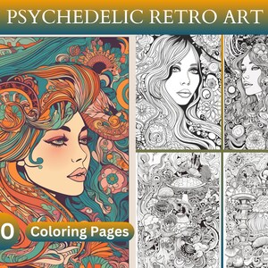 30 Psychedelic Retro Coloring Book, 1970s Stoner Hippie, Groovy, Vintage Art, Adults Coloring Pages, Instant Download, Printable PDF Pages