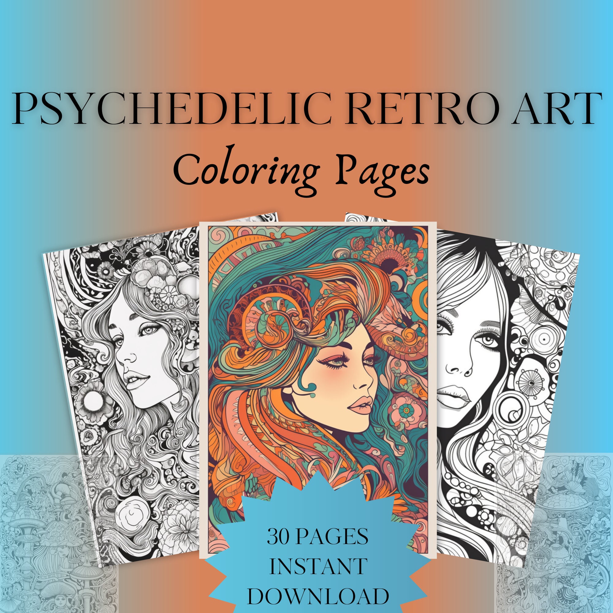 Trippy Coloring Book For Adults: 30 illustrations of Hippie