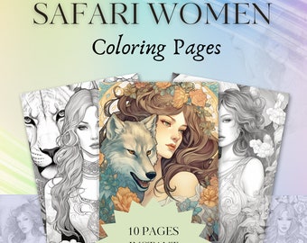 Safari Women Coloring Book, Adventure, Wildlife, Expedition, Strong Women, Diversity, Printable, Instant Download Coloring Pages, 10 Images