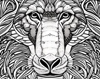 Stunning Black and White Baboon Face Abstract Wall Art Coloring Page Digital Print