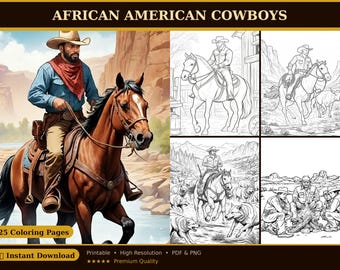 20 Afro Black Cowboy Coloring Pages | Adventure  Illustration | African American Cowboy | Western Book | Digital Print | Instant Download