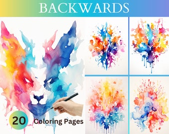 20 Libro para colorear al revés: páginas para colorear inversas, acuarela, arte espiritual, atención plena, arte de pared, descarga digital, páginas PDF imprimibles