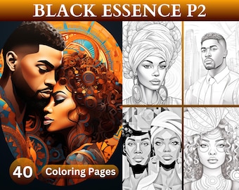 40 páginas para colorear de Black Essence P2, afrocéntricas, estilos artísticos, herencia negra, descarga instantánea, PDF imprimible, páginas para colorear para adultos