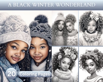 20 Black Winter Wonderland Coloring Book, Winter Beauties, Winter Girls, Black Women in Winter Attire, Instant Download, Printable PDF Pages