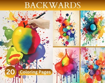 20 páginas para colorear al revés, acuarelas, colores pastel, retro, ilustraciones, descarga instantánea, actividad de mindfulness imprimible