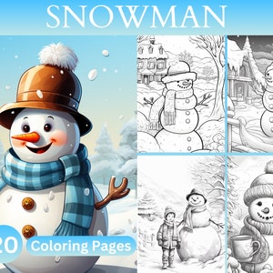 20 Christmas Snowman Coloring Book, Winter Coloring Pages, Grayscale Coloring Pages, Instant Download, Printable PDF For Adults and Kids