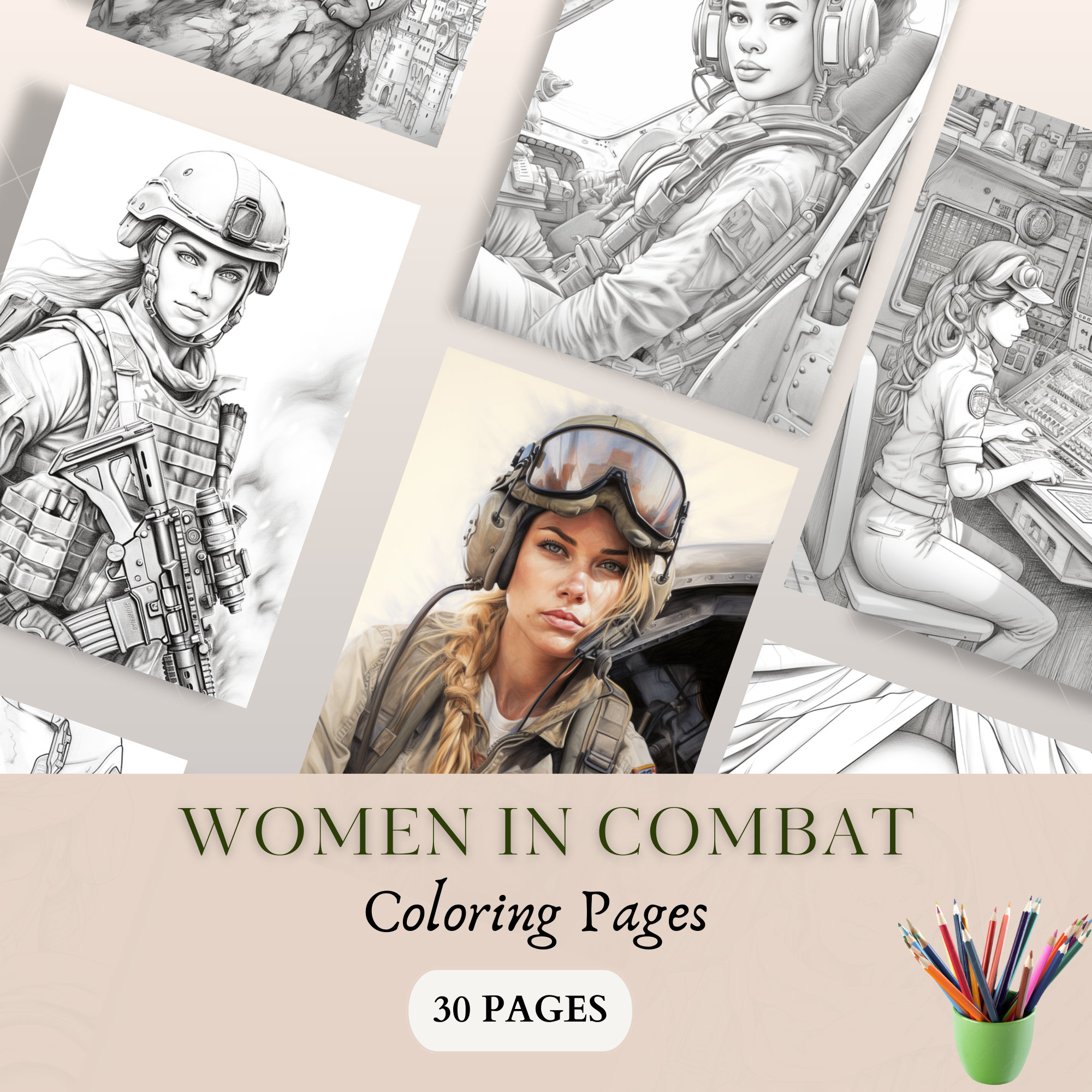 30 Women in Combat Military Coloring Pages, Soldier, Strong Women, Battlefield, Digital Coloring ...