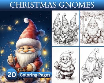 20 Libro para colorear de gnomos navideños, Páginas para colorear de gnomos navideños de Noel, PDF imprimible, Descargas instantáneas, Gnomos mágicos de invierno para adultos y niños
