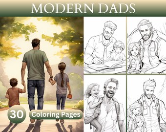 Libro para colorear de 30 papás modernos, celebraciones, paternidad, crianza de los hijos, arte digital, libro para colorear para adultos, descarga instantánea, páginas PDF imprimibles
