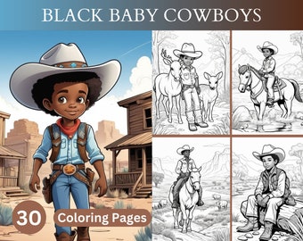 Young Black Cowboys Coloring Pages | Afro | Adventure Cowboy Illustrations | African American Cute Cowboy | Western Book | Instant Download