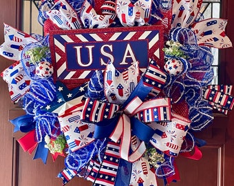 Patriotic Wreath, 4th of July Wreath, USA Wreath,  Independence Day Wreath, Red, White & Blue Wreath, Summer Wreath