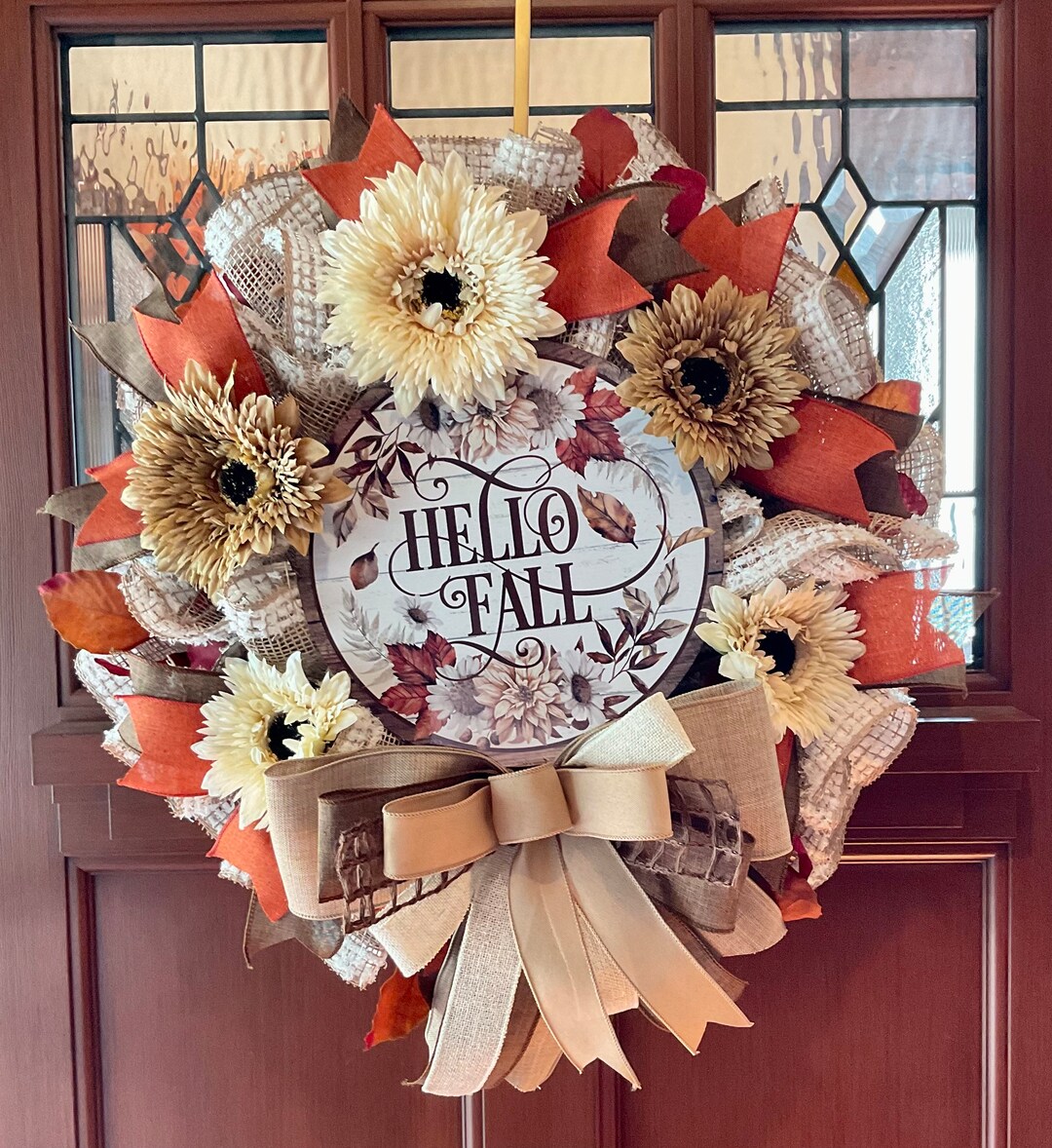 Sunflower Tobacco Basket Wreath, Fall Tobacco Basket Wreath, Sunflower