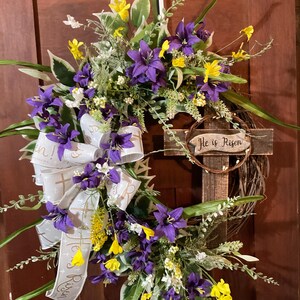 Easter Wreath, Easter Religious Wreath, Spring Easter Wreath, Spring Wreath, He Is Risen Cross Wreath, Easter Floral Wreath