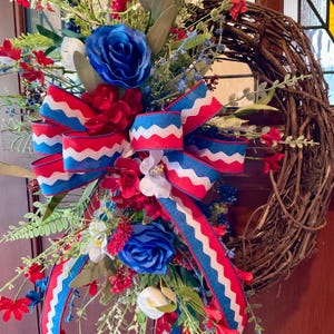 Patriotic Wreath, Patriotic Grapevine Wreath, Fourth of July Wreath, Independence Day Wreath, Red, White & Blue Wreath, Summer Wreath