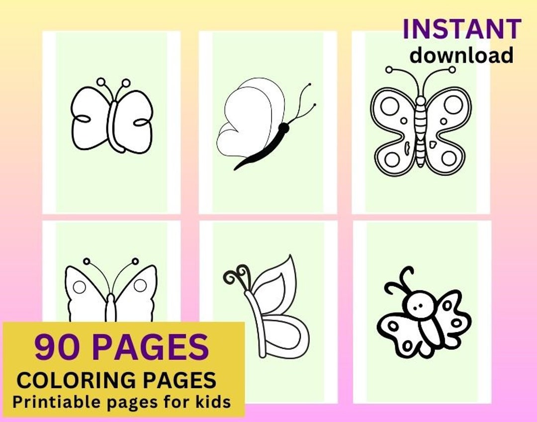 Butterfly Color Book Coloring Pages Butterfly Digital Etsy