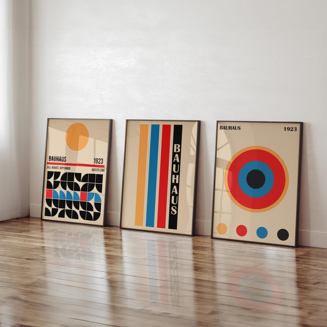 Bauhaus Wall Art Set of 3 Framed Canvas Print Bauhaus Exhibition Prints ...