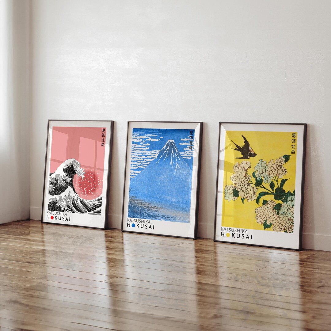 3 Piece Framed Canvas Wall Art Japanese Print Katsushika Hokusai