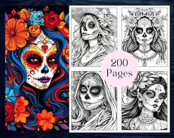 COLORING BOOK - Sugar Skull Girls | Sugar Skull Coloring Pages | Day of the Dead Coloring | Día De Los Muertos | Kids & Adults Coloring Book