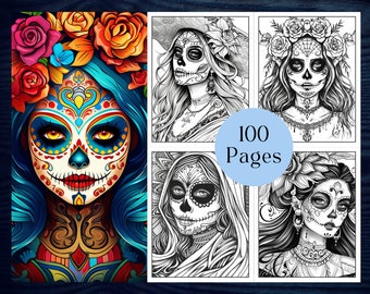 COLORING BOOK - Sugar Skull Girls | Sugar Skull Coloring Pages | Day of the Dead Coloring | Día De Los Muertos | Kids & Adults Coloring Book
