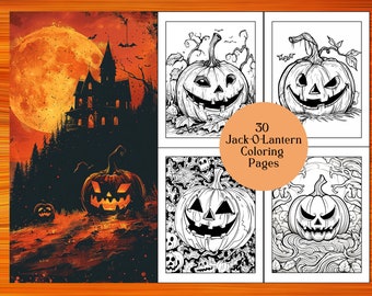 Printable Spooky Jack-O-Lantern Coloring Book with 30 Pages for Halloween, adult  coloring book pages for relaxation and creativity.