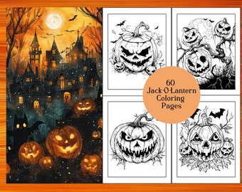 Printable Creepy Spooky Jack-O-Lantern Coloring Book with 60 Pages for Halloween, adult  coloring book pages for relaxation and creativity.